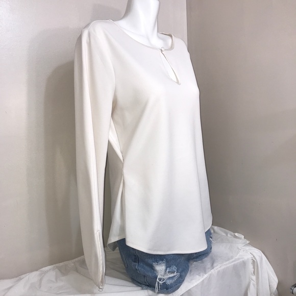 🧩Ann Taylor All White Ruffled Long Sleeve Blouse - Picture 4 of 12
